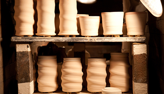 Ceramic mugs waiting to be fired