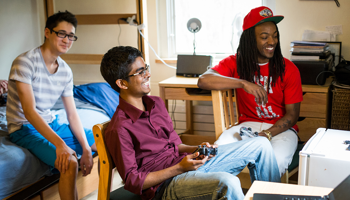 Students playing games in residence hall