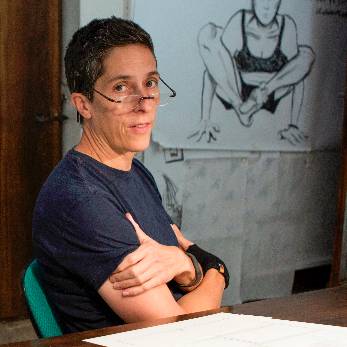 Alison Bechdel with drawing